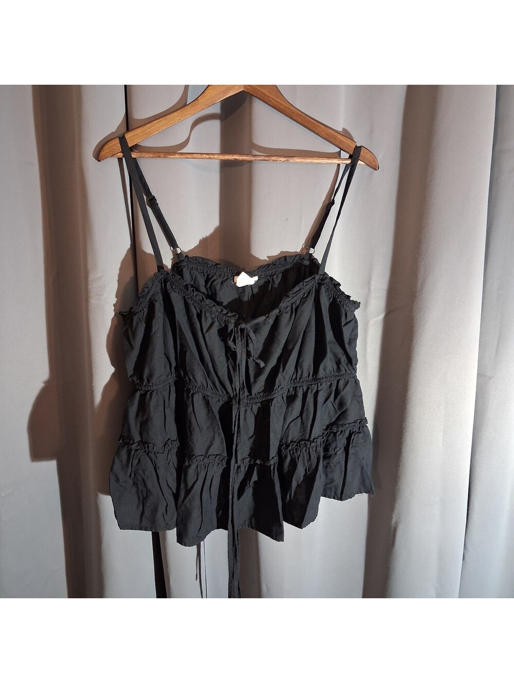 FESTI Black Cotton Rayon Blend Crop Top with Adjustable Straps Size 2x